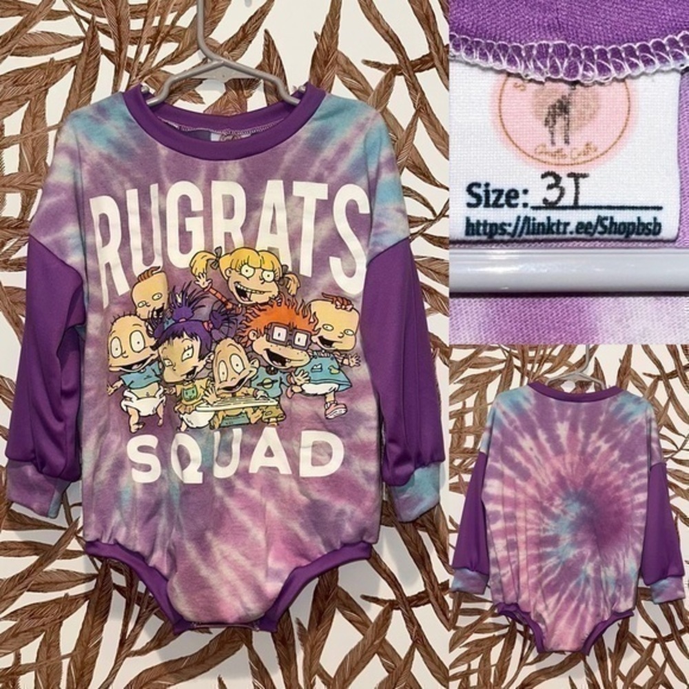 Upcycled sweater romper Rugrats tie dye size 3T